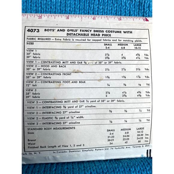 simplicity 4073 Sewing pattern Child bunny Penguin cat costume 1950s Size Medium - Picture 3 of 5